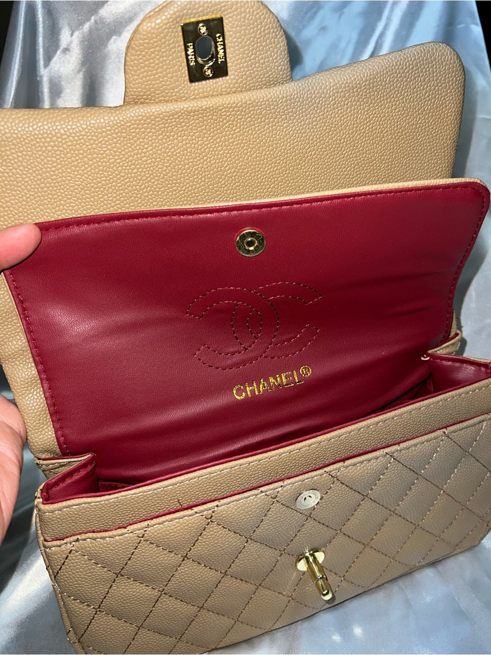C-Quilted Top-Handle Flap Bag in Beige - Picture 4 of 5